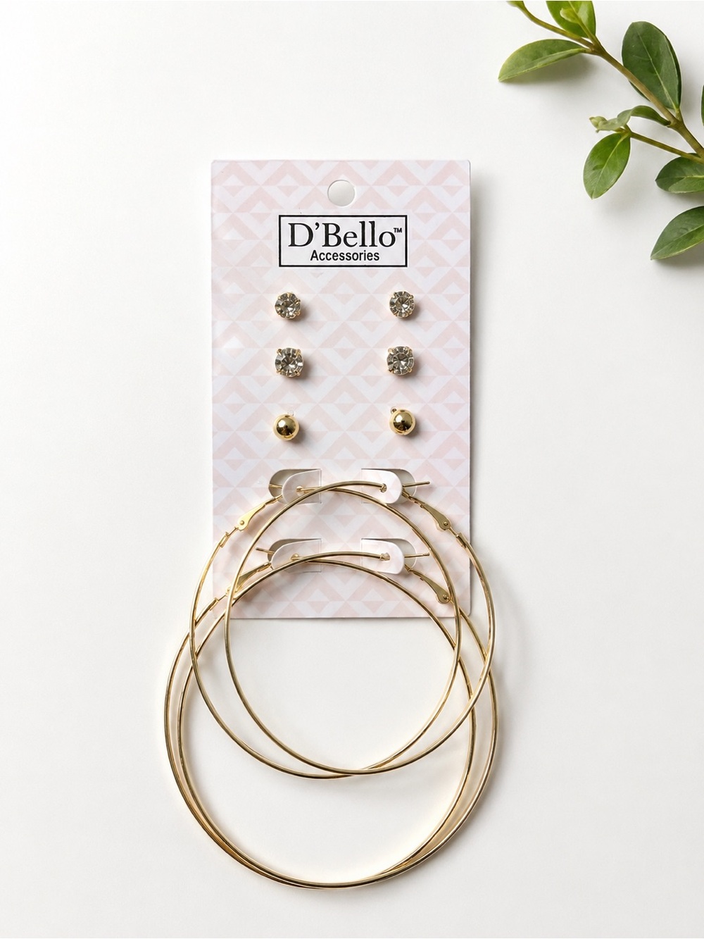 D’Bello Gold-tone Hoop and Stud Earring Set